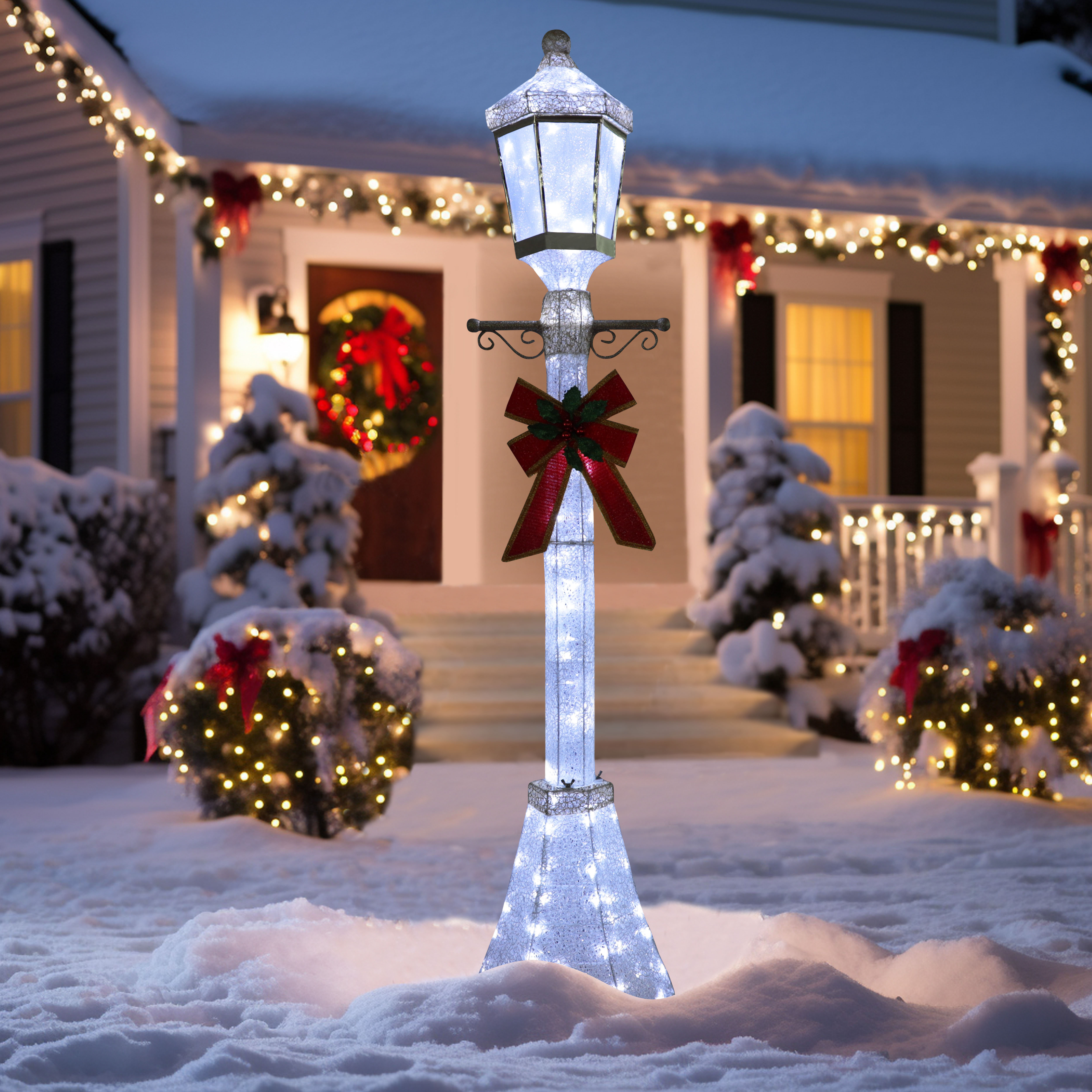 Pre-Lit Metal Lamp Post 2024 Decor Christmas